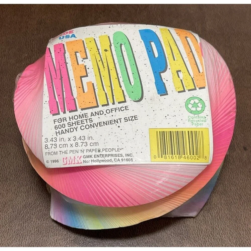 Vintage SEALED 1996 1990s Neon Swirl Memo Pad Scratch Pad Made in USA Retro NOS